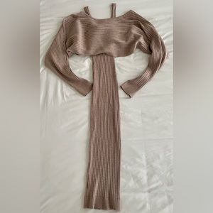 2-piece Bodycon Peach Dress and Off Shoulder Sweatshirt